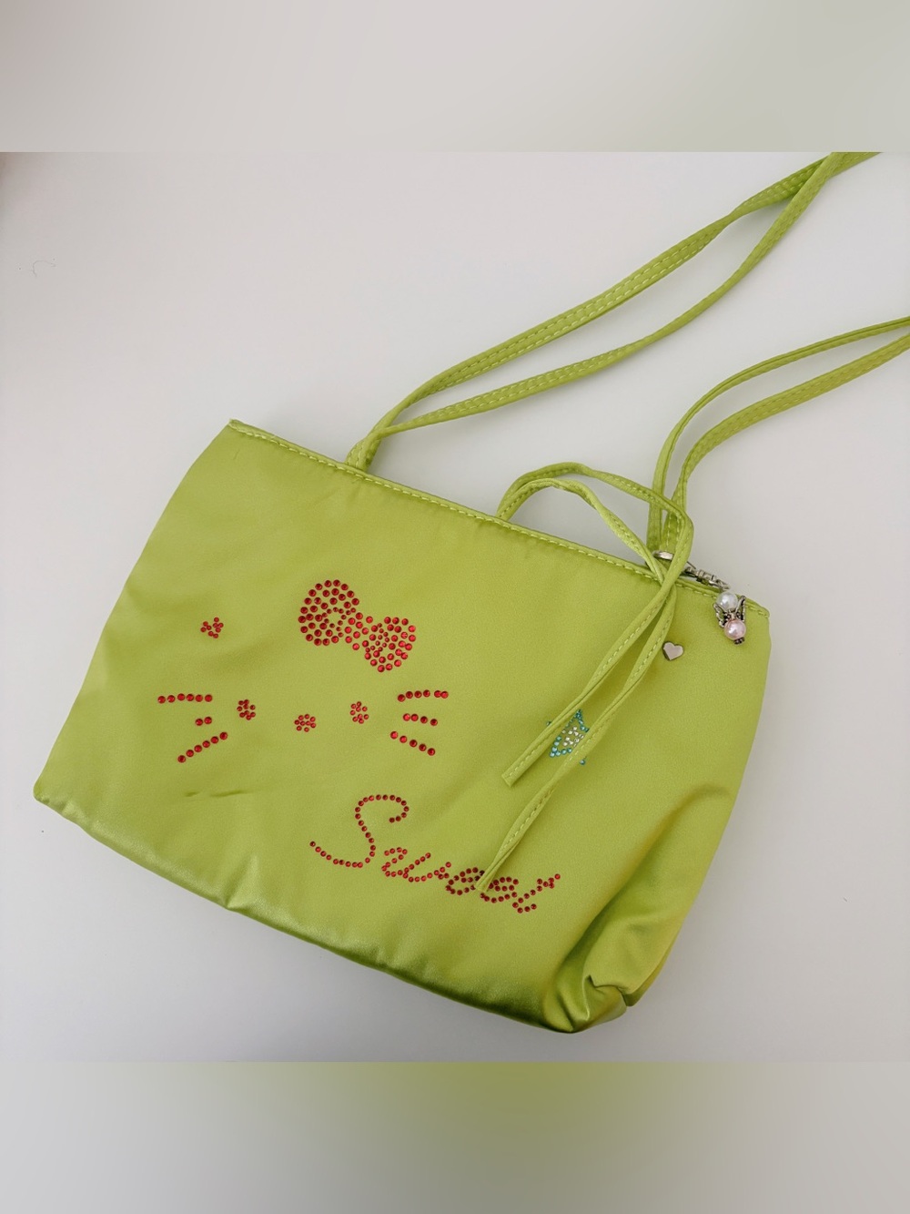 Hello Kitty Lime Green Satin Rhinestone Tote Bag